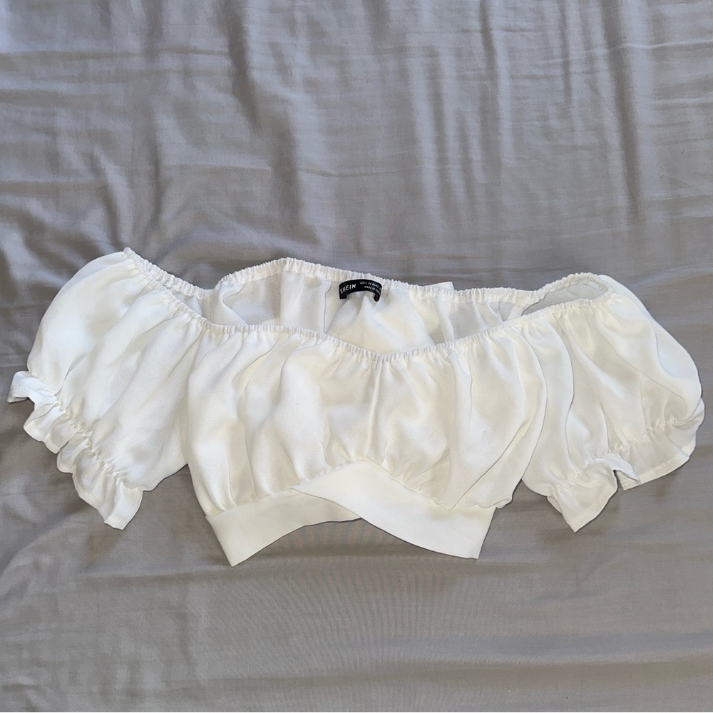 SHEIN Cream Off-Shoulder Ruffle Blouse